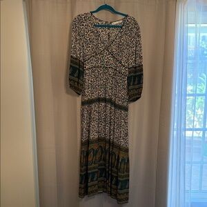 Chic Floral Maxi Dress with Green Accents